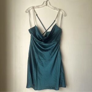 Princess Polly Mazie Green Satin Rhinestone Strap Mini Dress 8